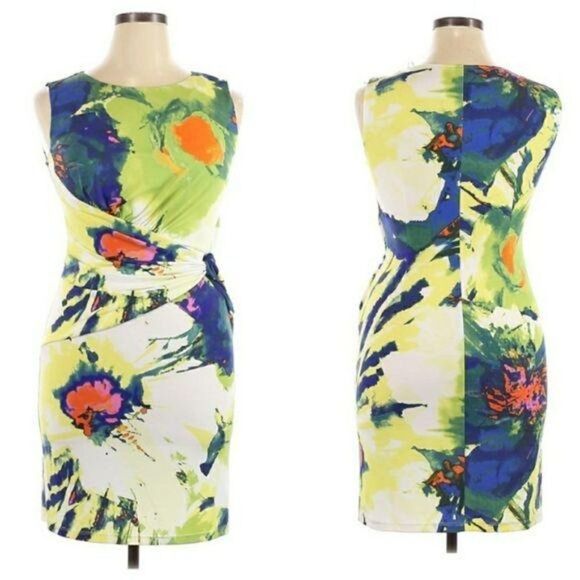 Suzi Chin Artsy Abstract Floral Splatter Ruched Sleeveless Cocktail Dress Sz 10 - Picture 10 of 10
